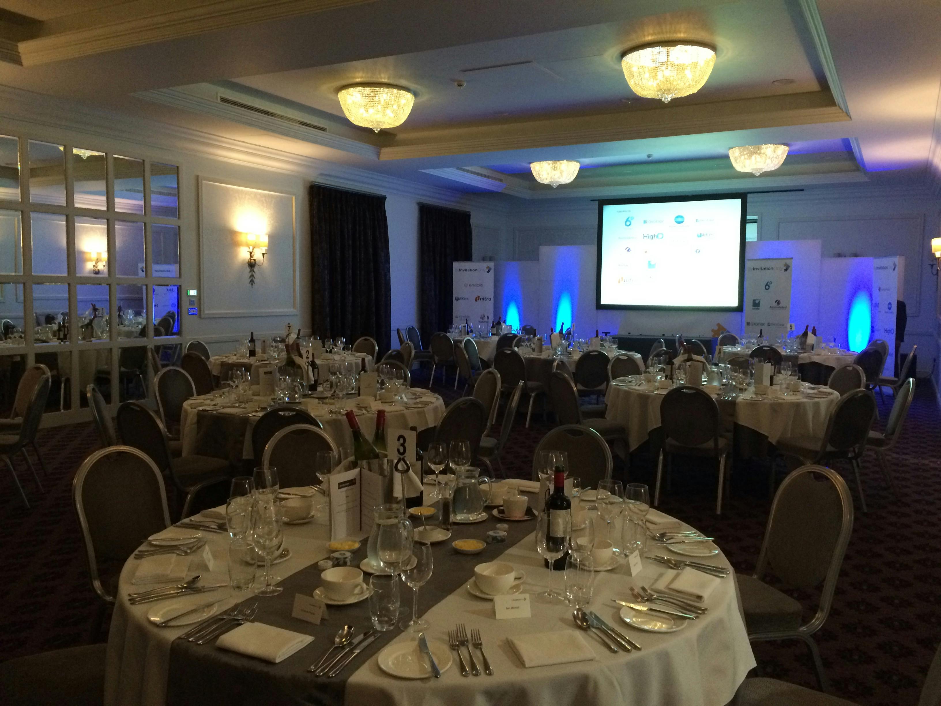 Brunel Suite at Bailbrook House Hotel, elegant dining setup for formal events and presentations.