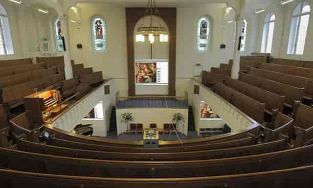 Bloomsbury Chapel event space, tiered seating, performance, conference