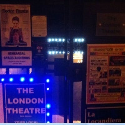 Fringe Theatre entrance with vibrant signage, ideal for events and performances in London.