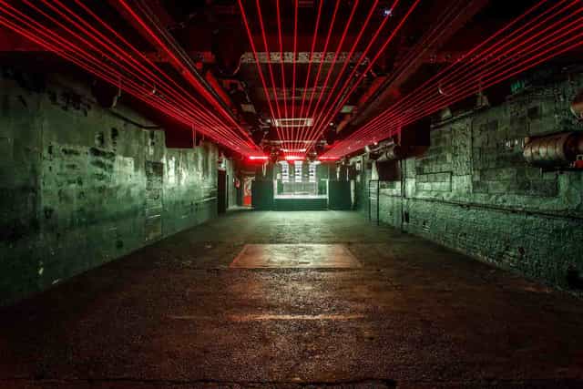Electrowerkz Top Floor industrial event venue with red lasers