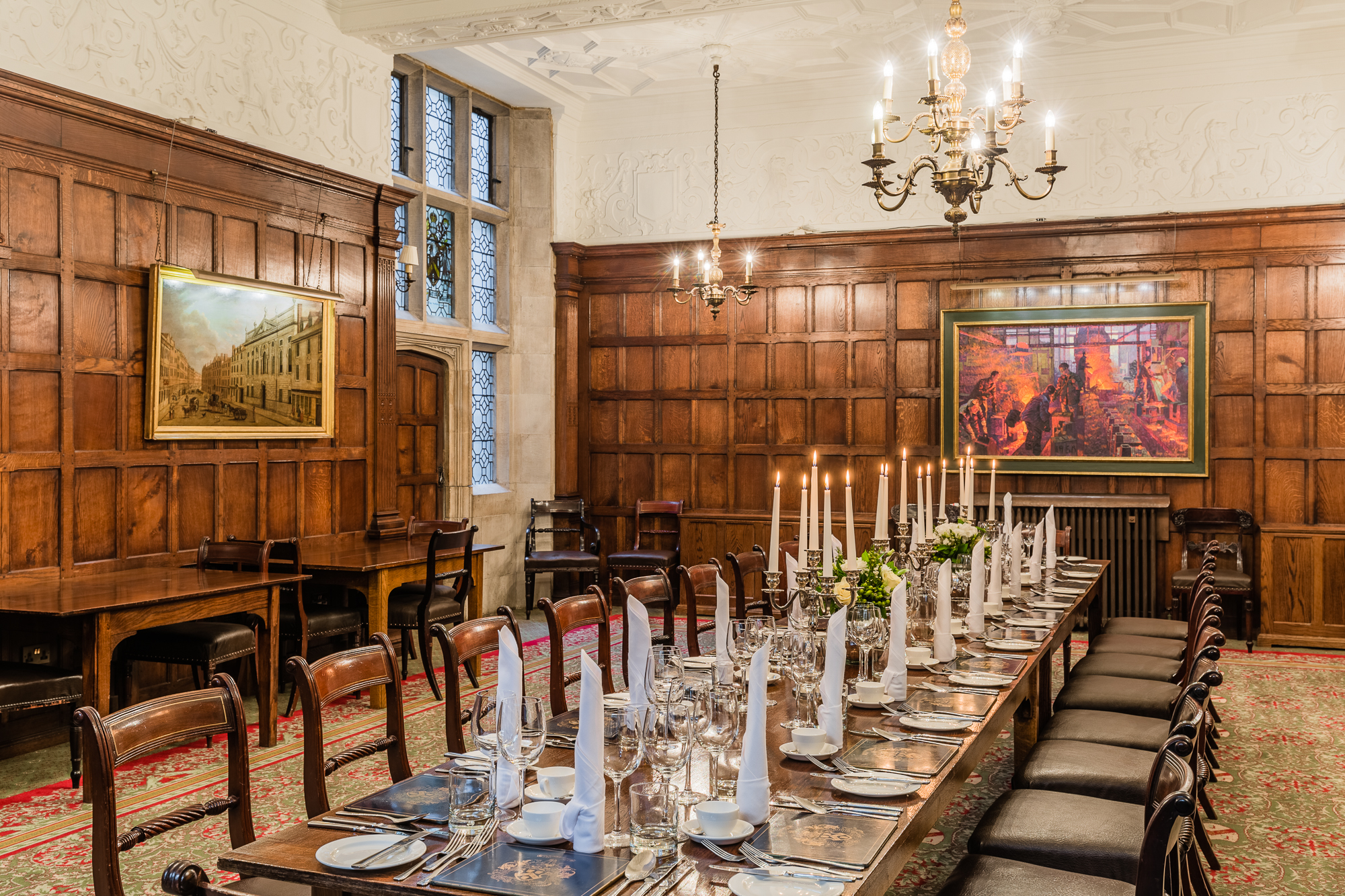 Elegant dining room in Ironmongers' Hall, ideal for formal events and corporate gatherings. - Banner