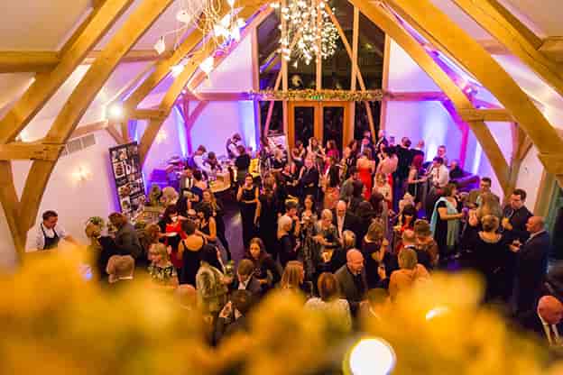 Vibrant Oak Barn event space with elegant decor for networking and social gatherings.