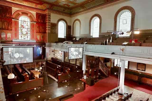Main Church St John's Hoxton, elegant venue with stained glass for events and conferences.