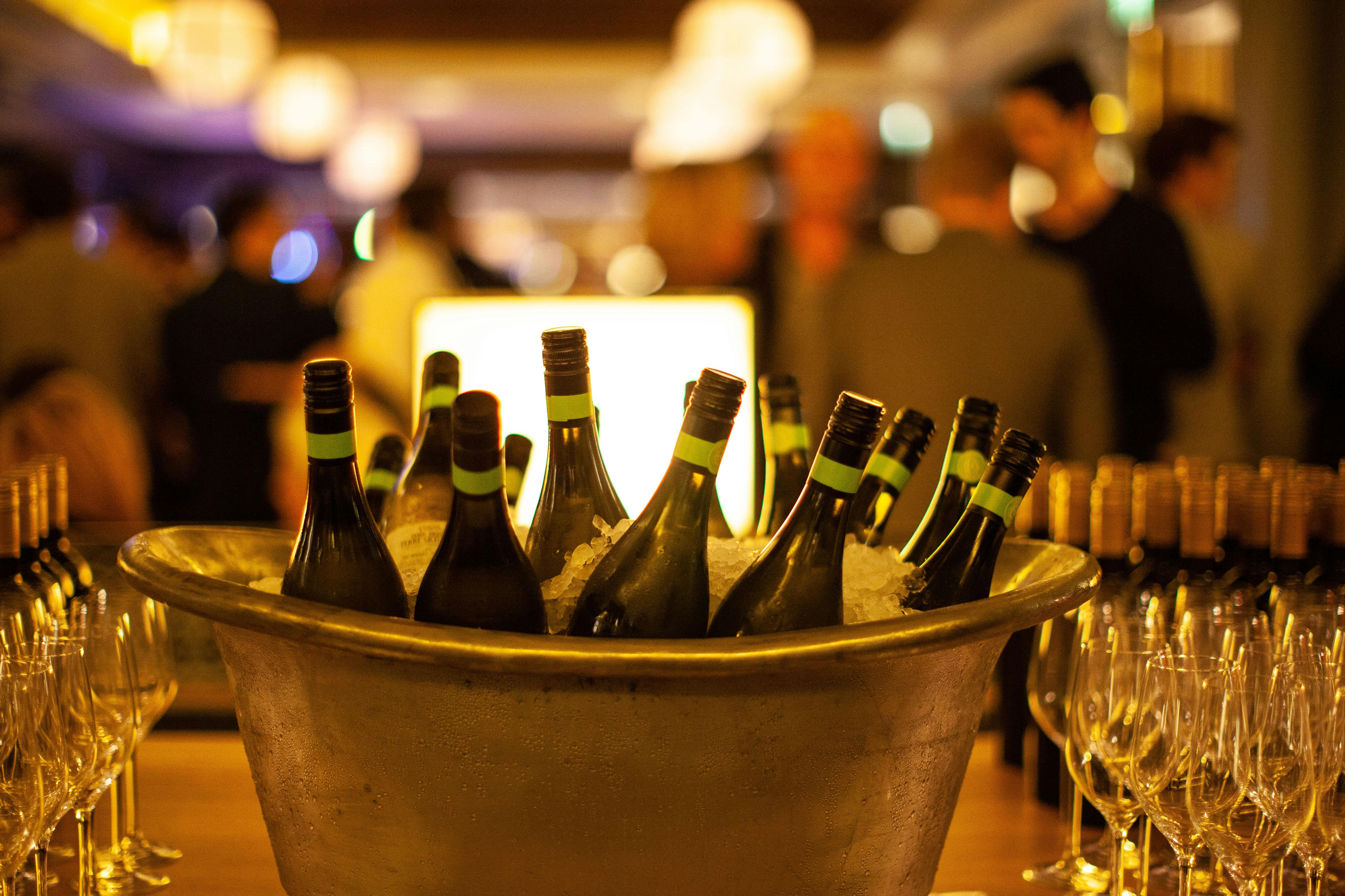 Stylish ice bucket with chilled wine at St Pancras Brasserie for elegant events.