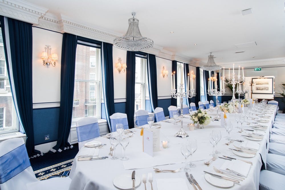 Elegant dining room in Charles Suite, Chesterfield Mayfair Hotel for formal events.