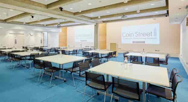 Versatile meeting space with modern design for corporate events at Coin Street Conference Centre.