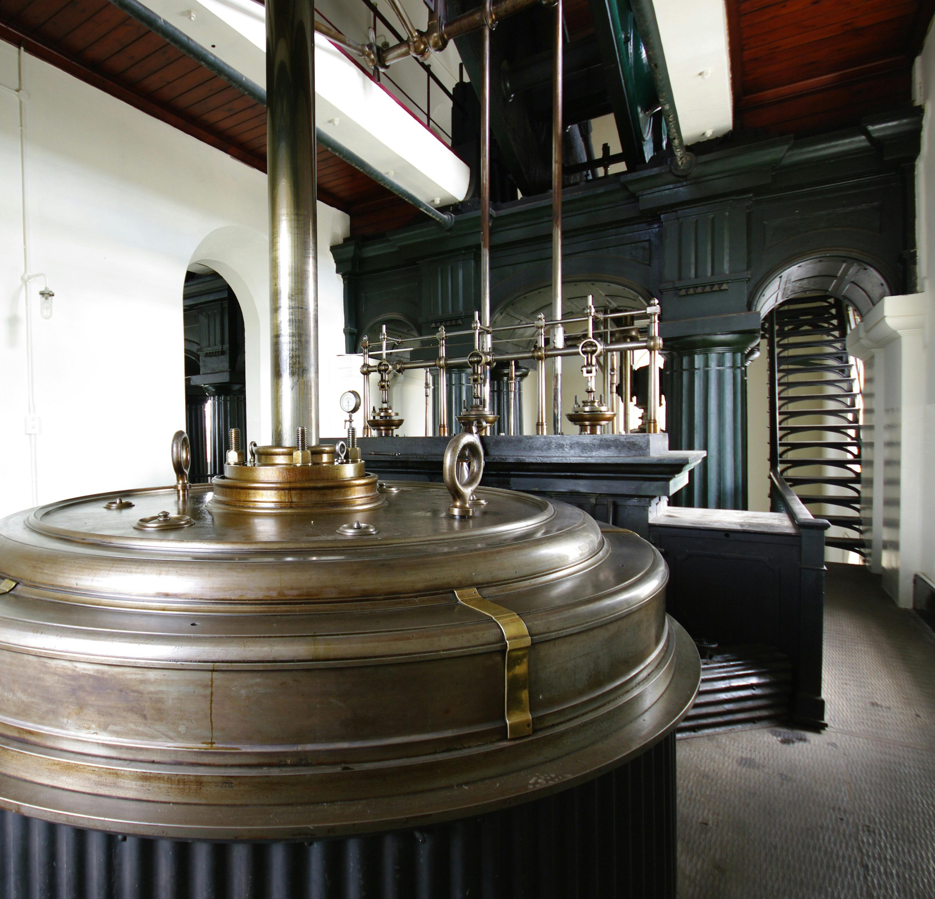 Steam Hall at London Museum of Water & Steam, vintage machinery venue for events.