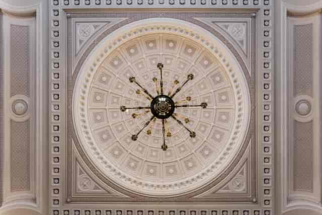 Elegant Ballroom ceiling with chandelier, perfect for upscale events and gatherings.
