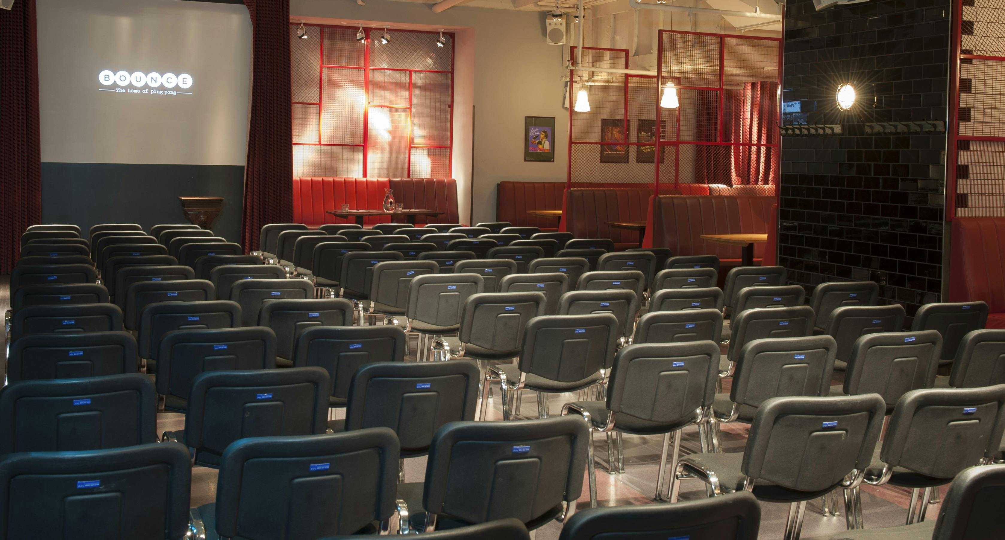 Conference space with ergonomic chairs for presentations in Bounce Old Street, Shoreditch.