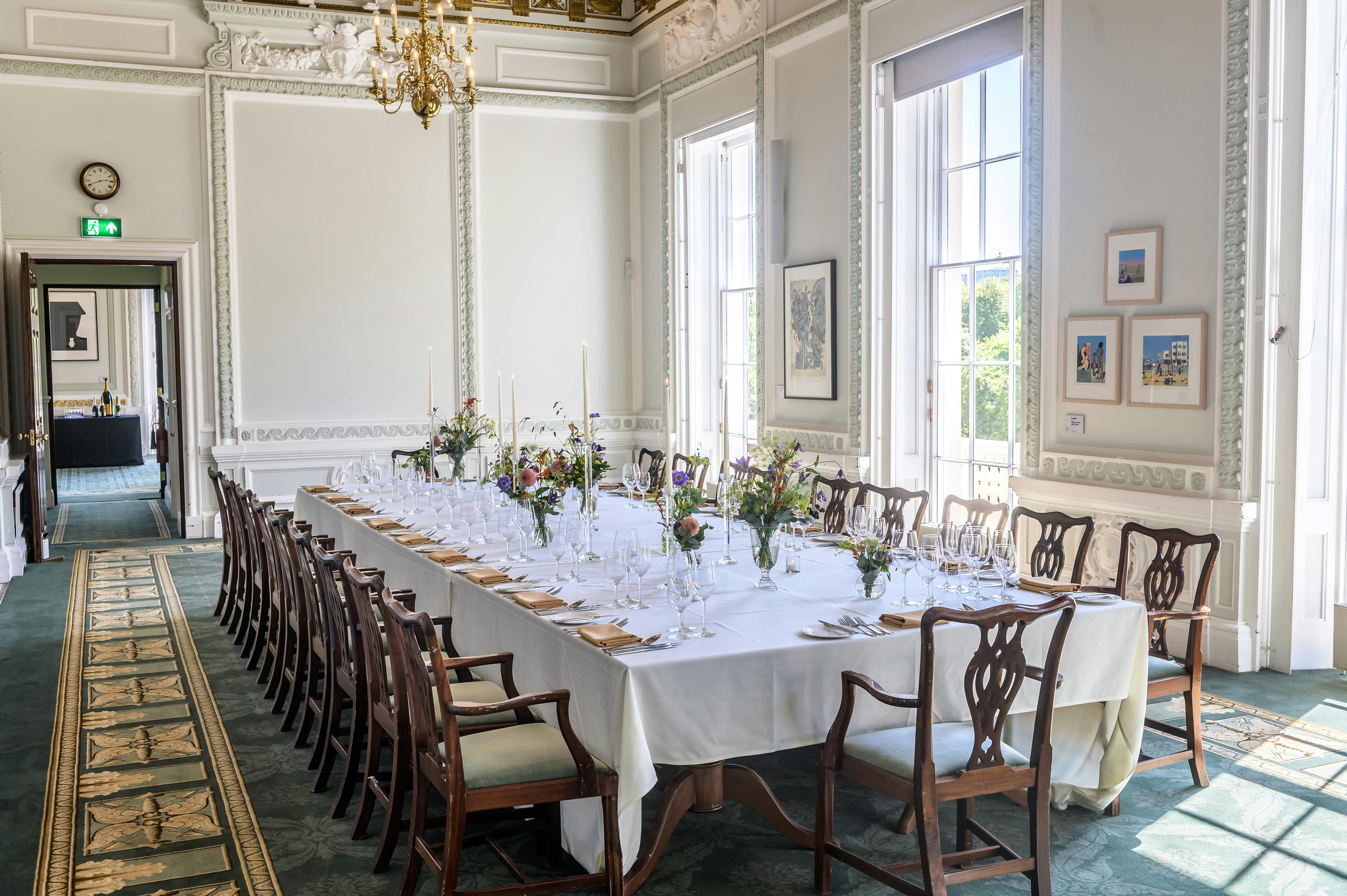 Elegant dining room at Carlton House Terrace, perfect for corporate dinners and events.