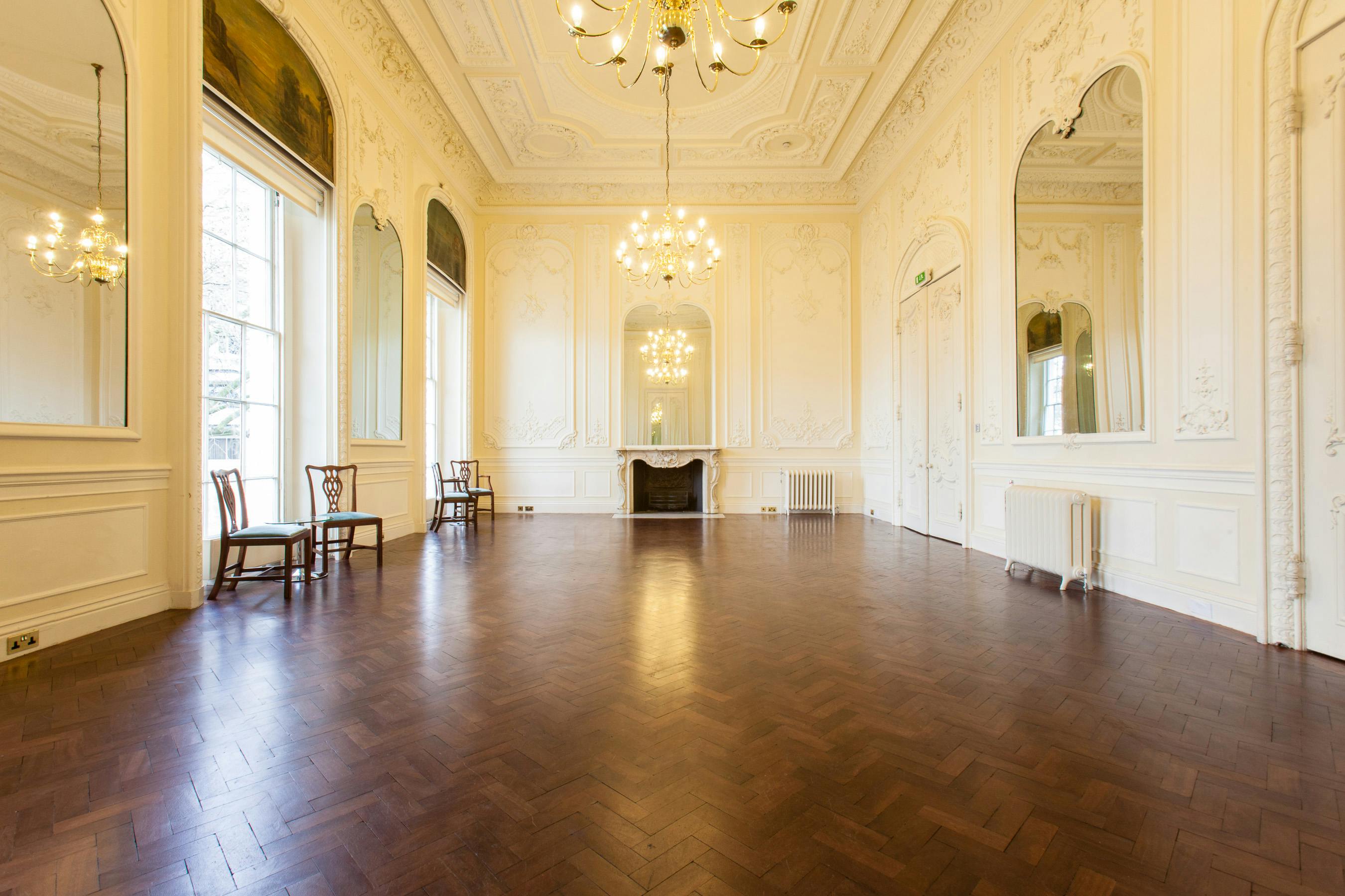 Elegant Music Room with high ceilings, perfect for upscale events and gatherings.