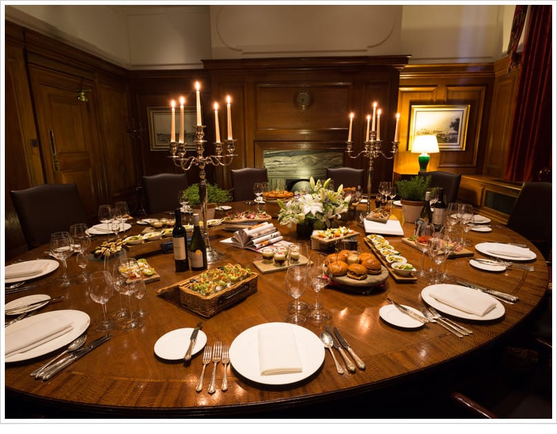 Boardroom dining setup at London Marriott, ideal for corporate dinners and meetings.