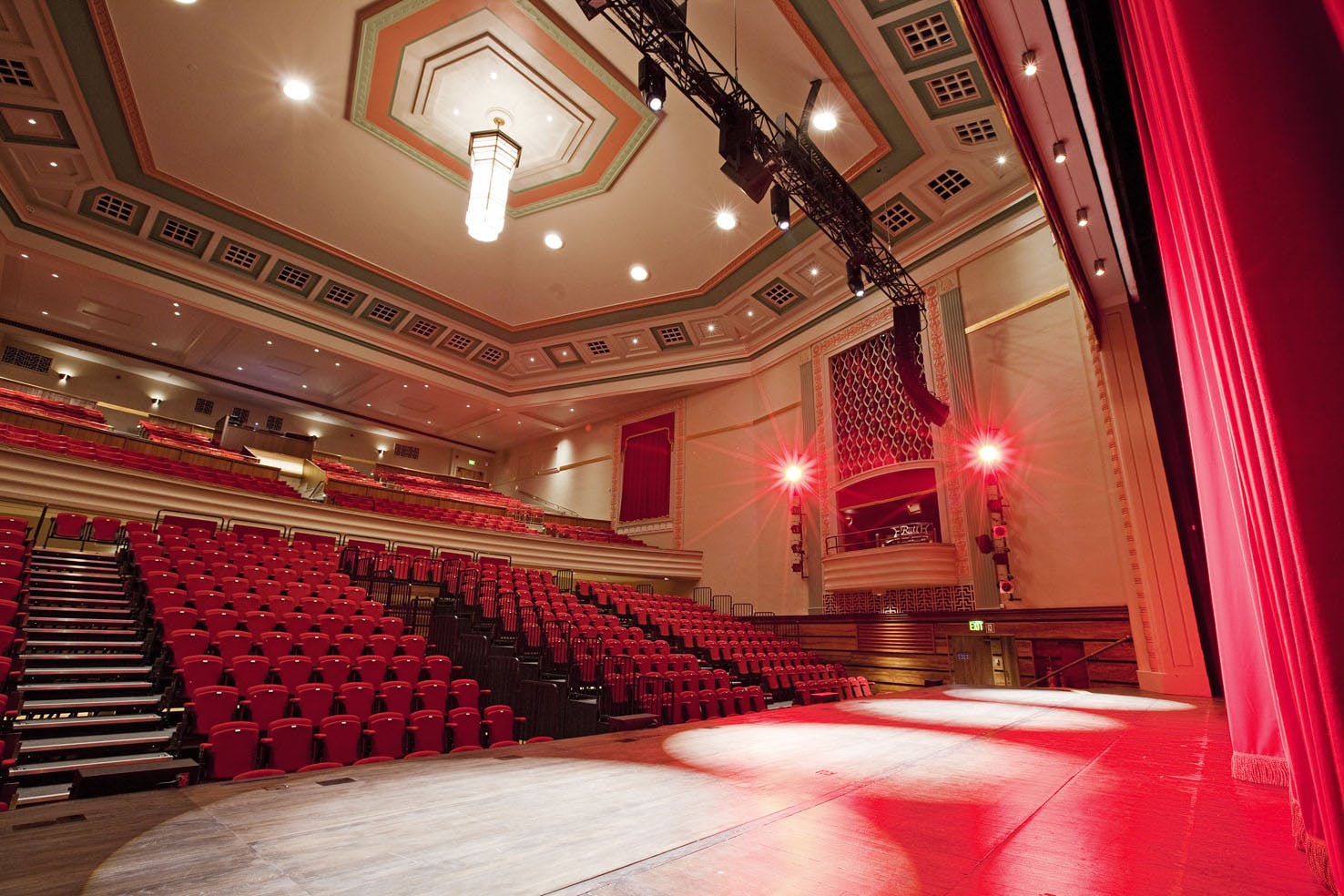 Great Hall Theatre auditorium with elegant decor, ideal for conferences and performances.