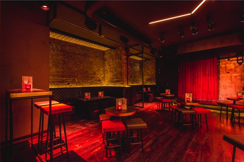 Stylish Old Street Records event space with warm lighting for cocktail receptions.