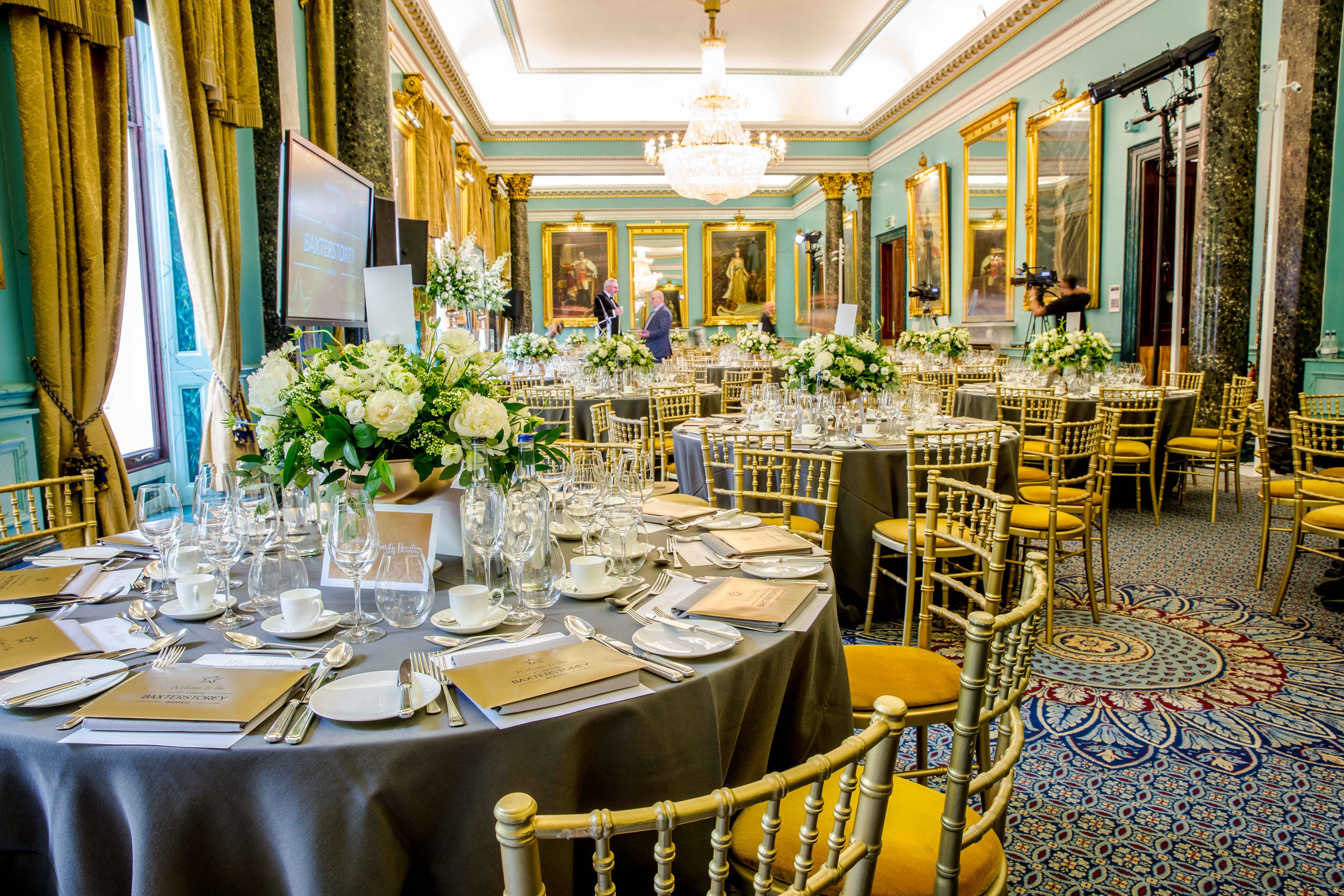 Elegant Nash Room banquet setup at 116 Pall Mall for formal events and celebrations. - Banner