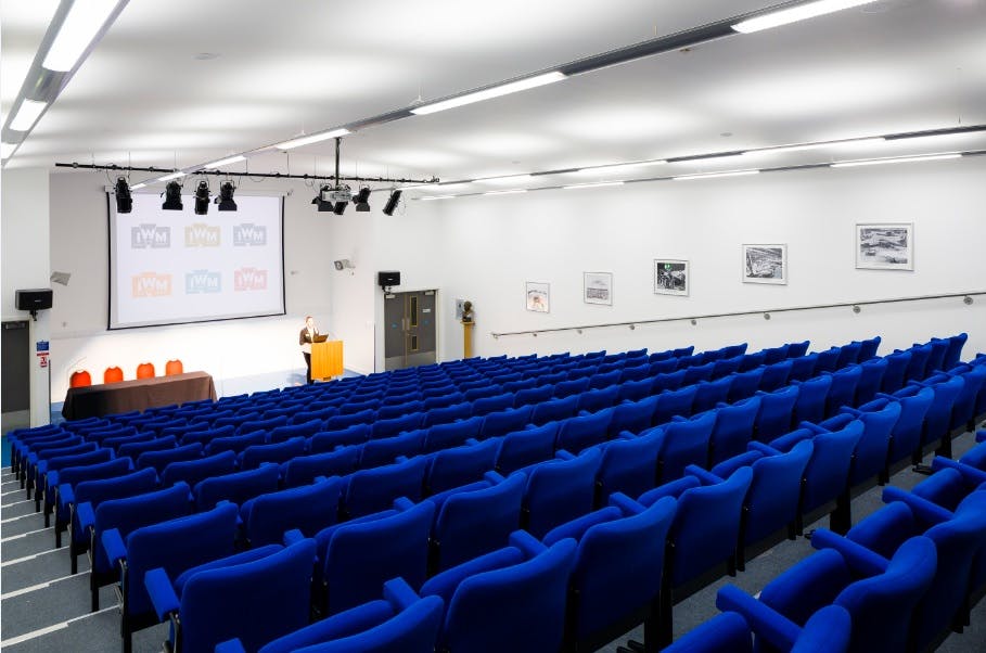 Marshall Auditorium at IWM Duxford, tiered seating for conferences and events.