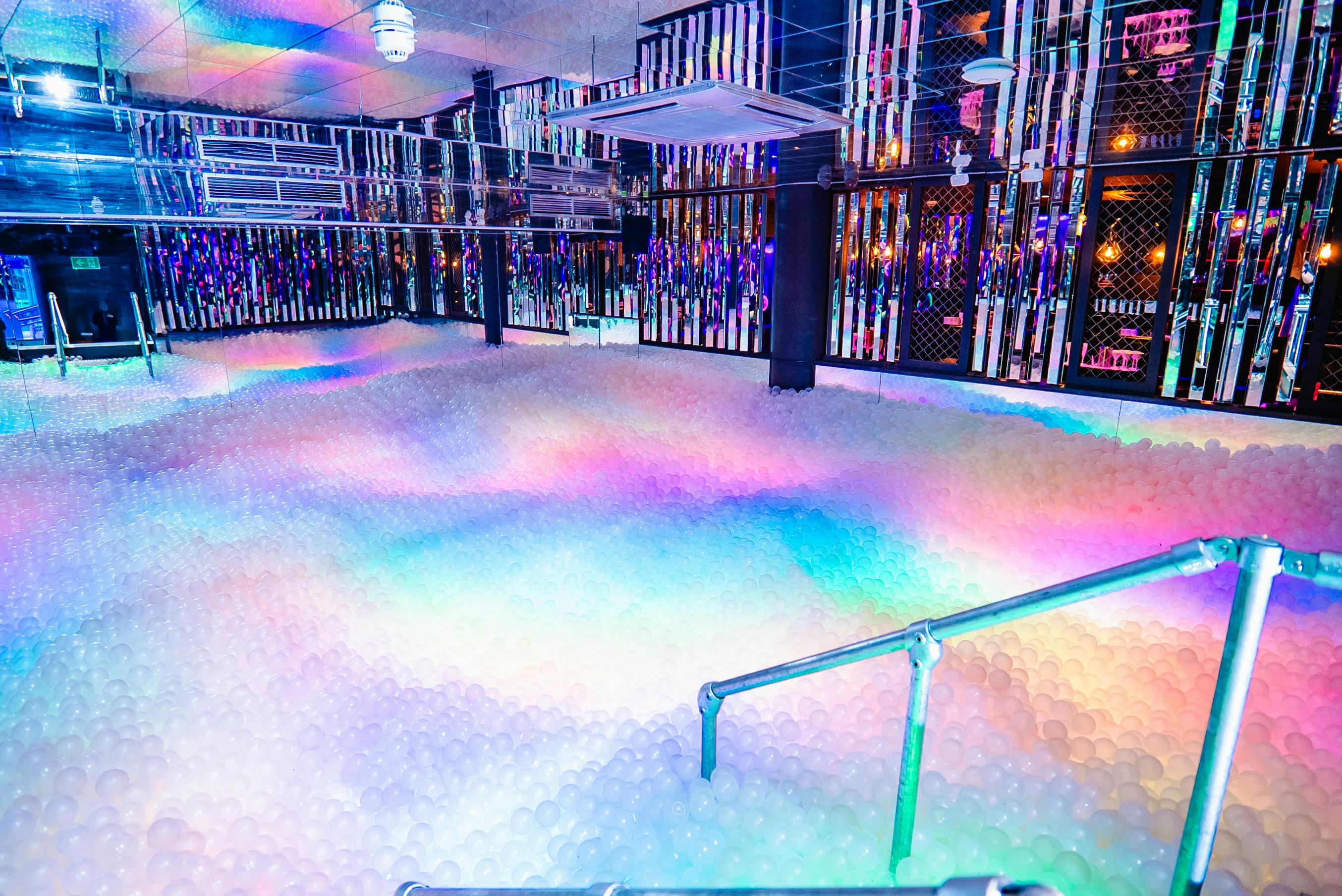 Vibrant event space with foam floor for themed parties in Ballie Ballerson.