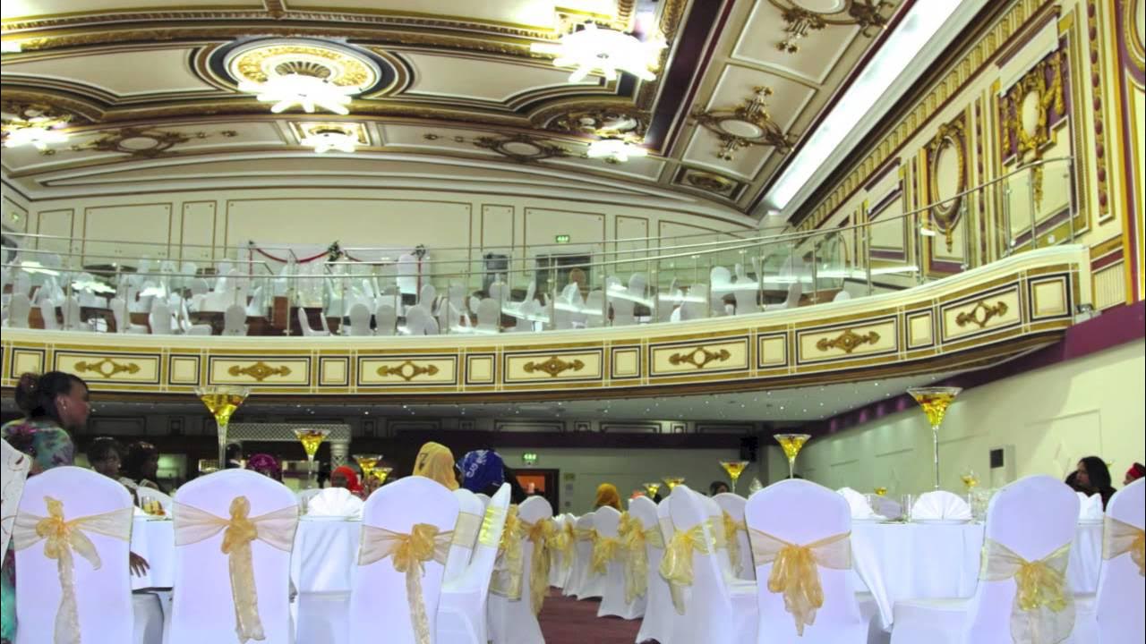 Grand Ballroom at The Royal Regency with elegant white and gold decor, perfect for weddings and events.