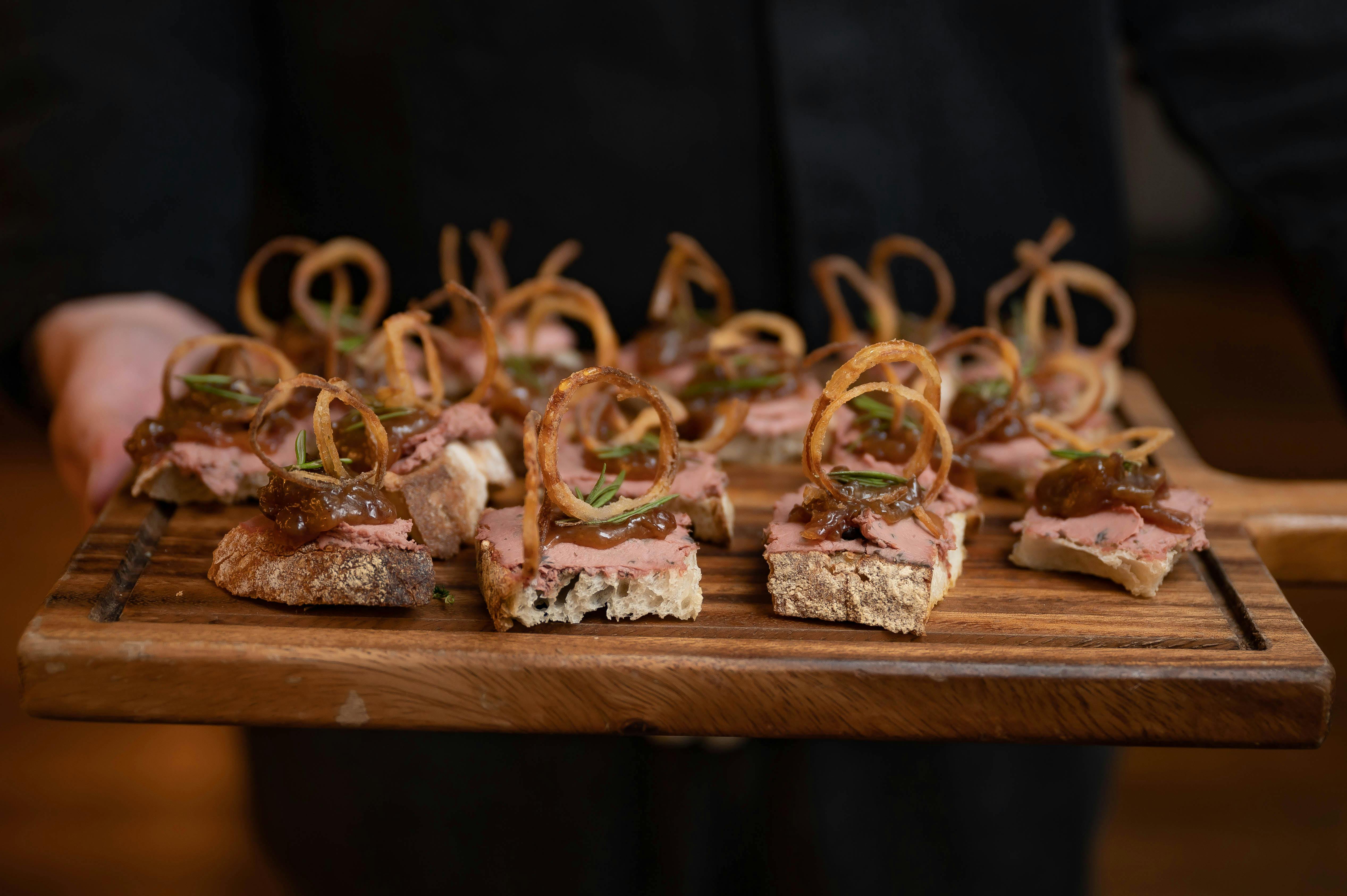 Gourmet hors d'oeuvres platter in The Trafalgar Room for upscale networking events.