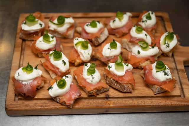 Elegant canapé platter with smoked salmon at The Trafalgar Room, ideal for upscale events.