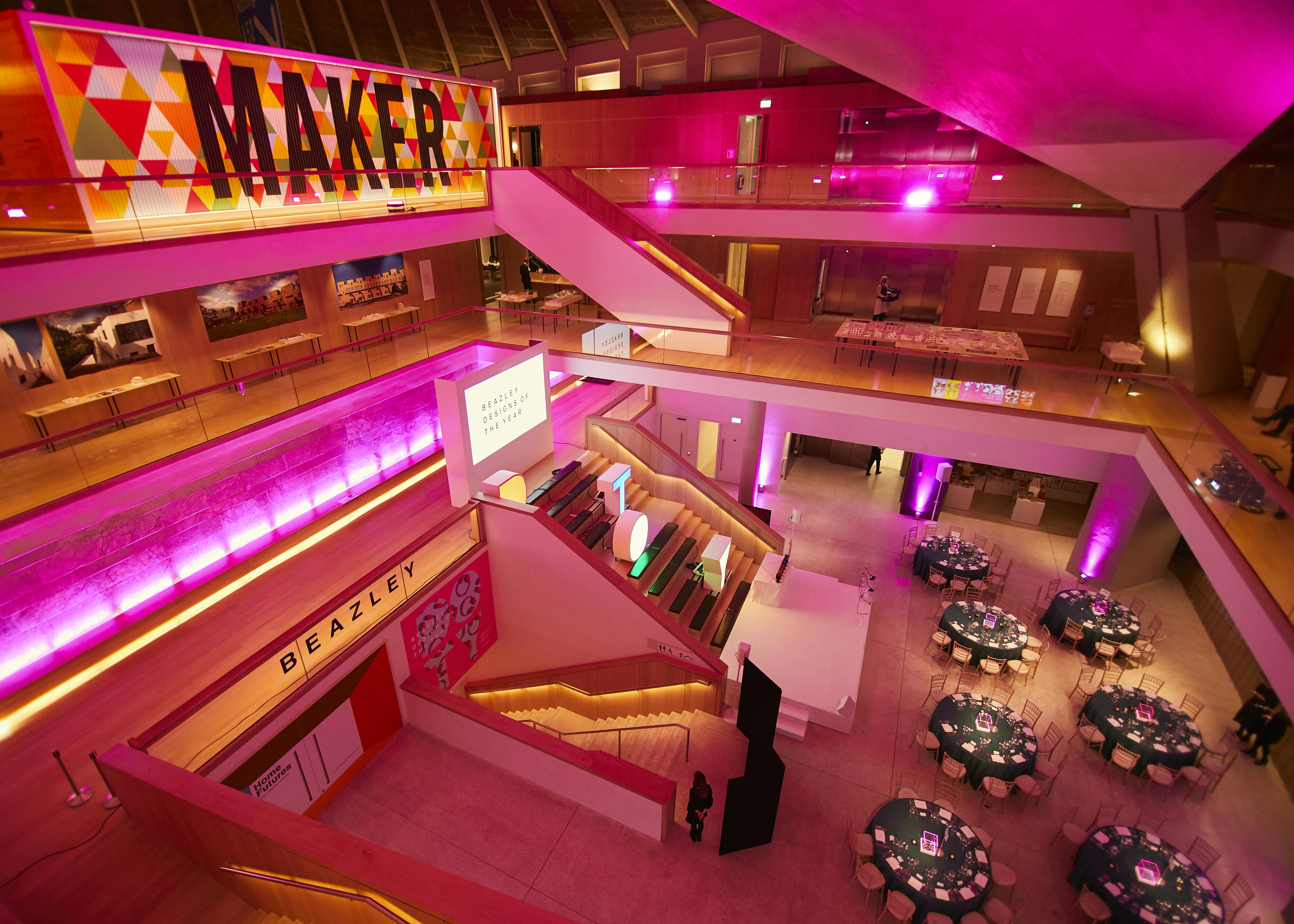 Vibrant event space in Design Museum's Atrium, ideal for conferences and workshops.