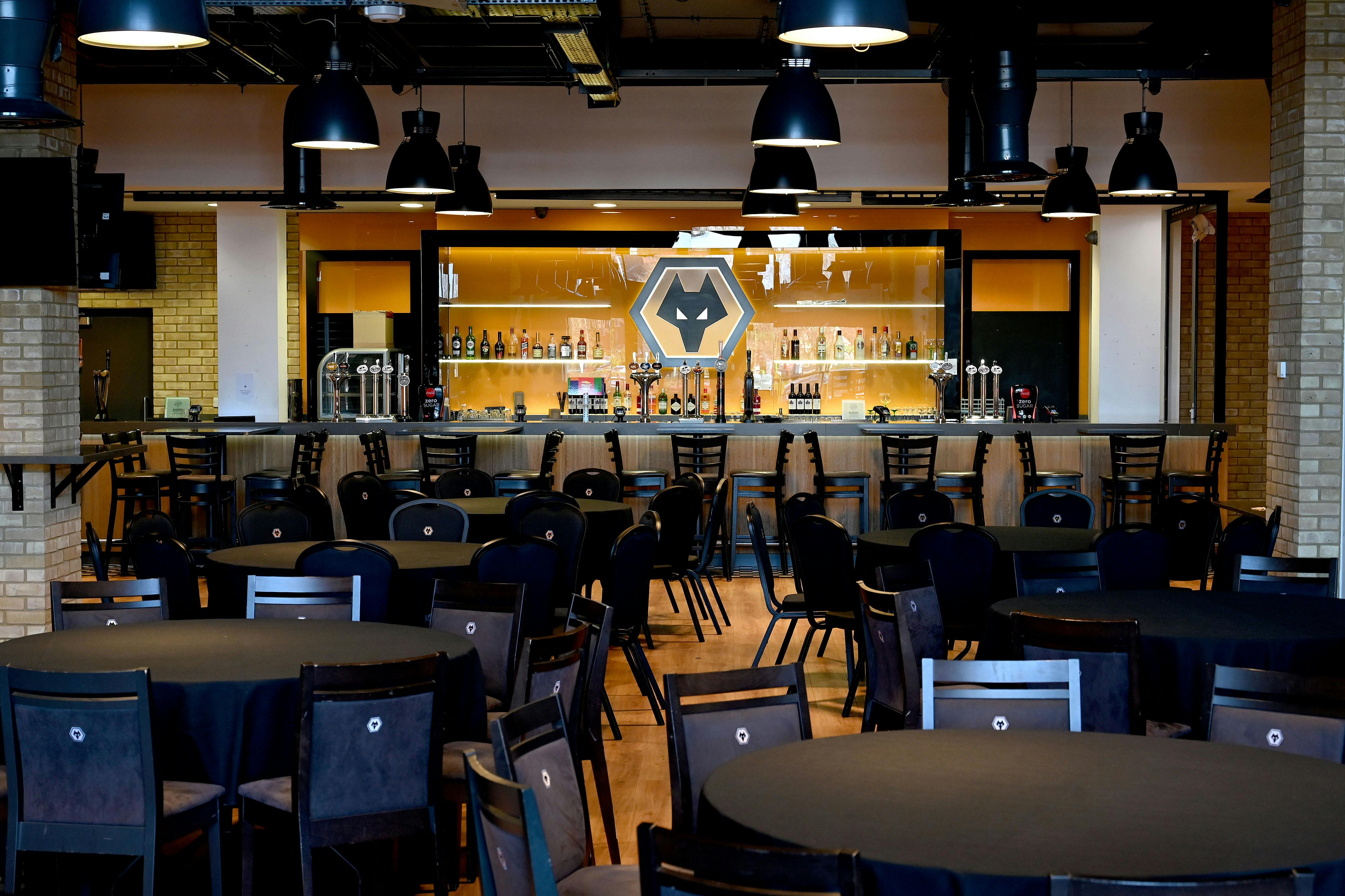 WV1 North Bank Bar at Molineux Stadium, modern event space for corporate meetings and gatherings.