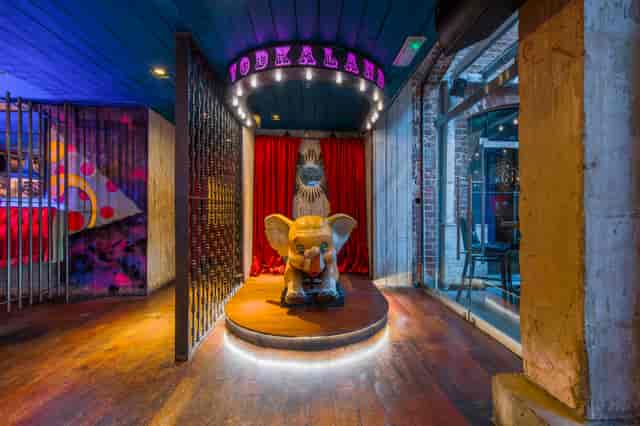 Vibrant circus-themed entrance at The Disco Bar, perfect for themed parties and events.