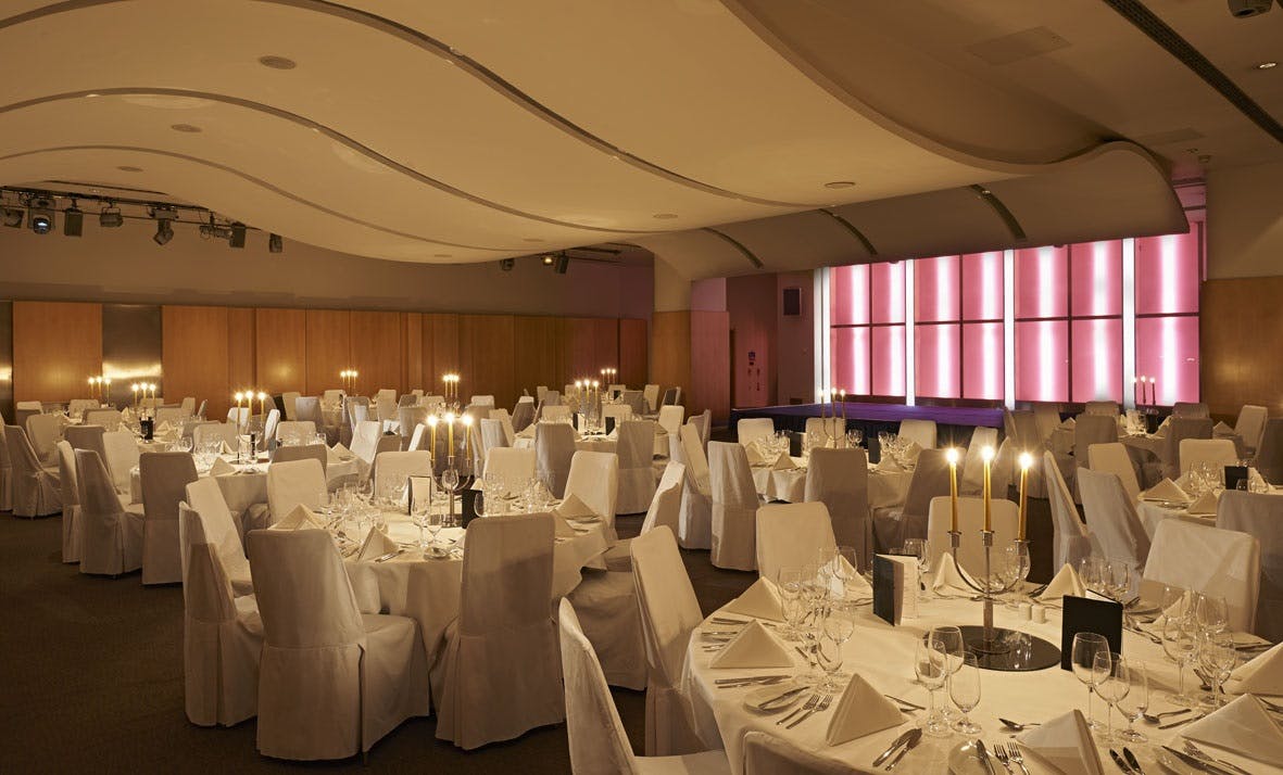 Elegant dinner setup in The Arena, Cumberland Hotel for corporate events and weddings.