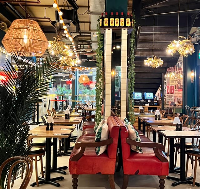 Vibrant dining space at The Bar in Cabana @ The O2 for casual meetings and networking.