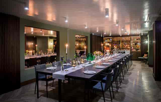 Sophisticated dining setup at The Library, ideal for corporate events and gatherings.
