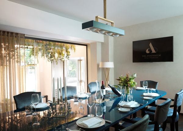 Private dining room at The Athenaeum Hotel, elegant setting for executive meetings.