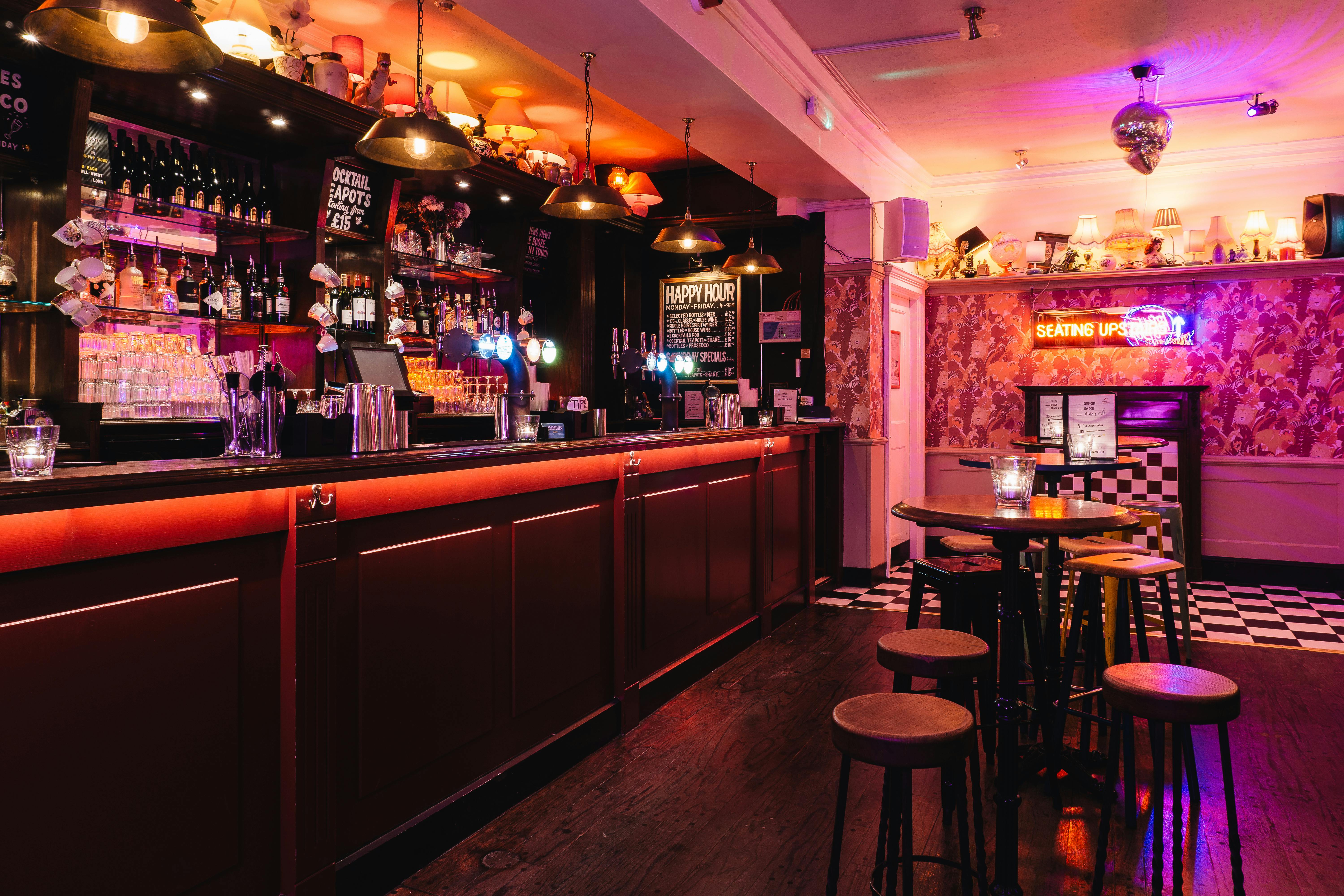 Vibrant bar venue hire in Simmons | Temple for networking events and social gatherings.