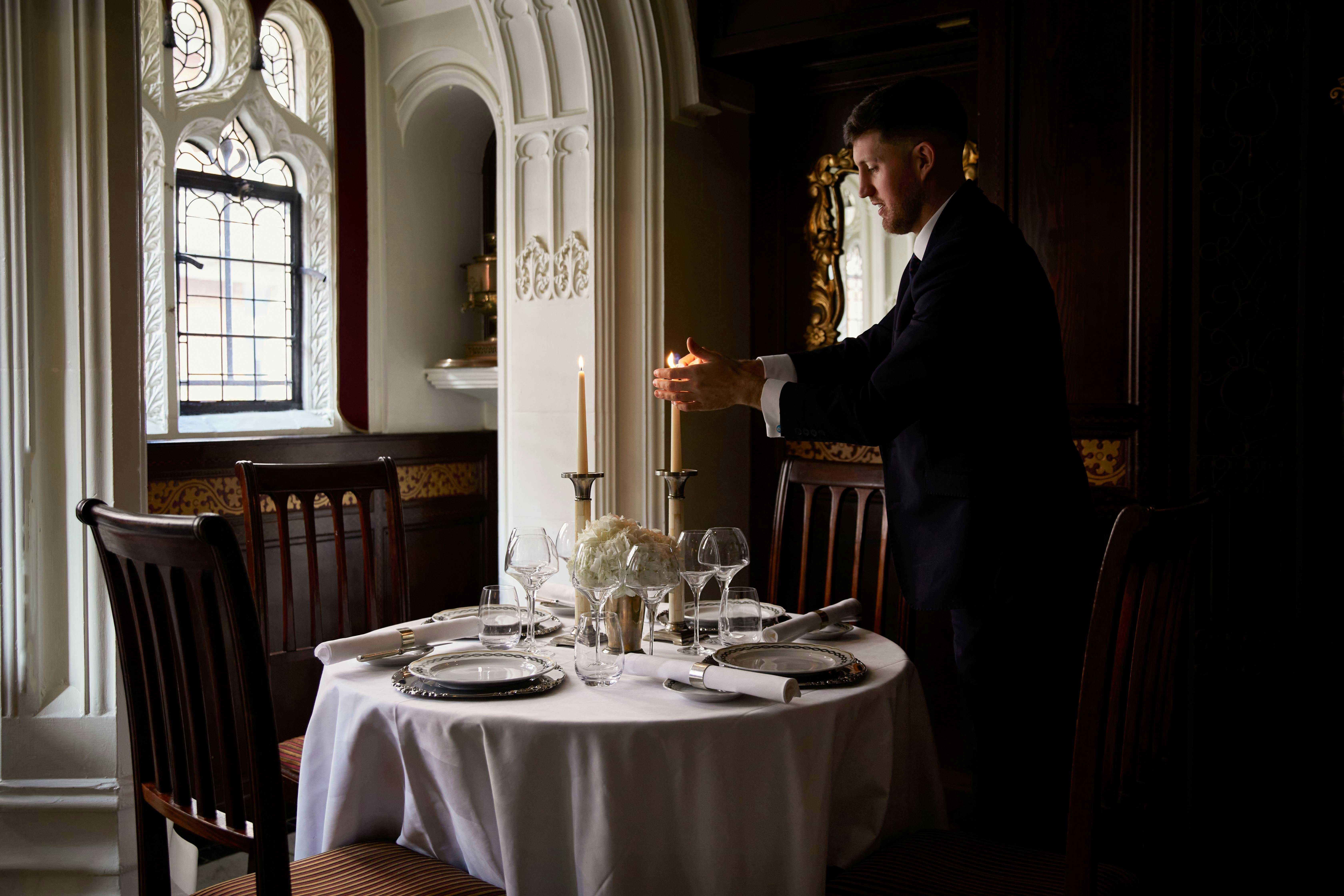 Elegant dining setup at The Oratory, Milestone Hotel for intimate events and dinners.