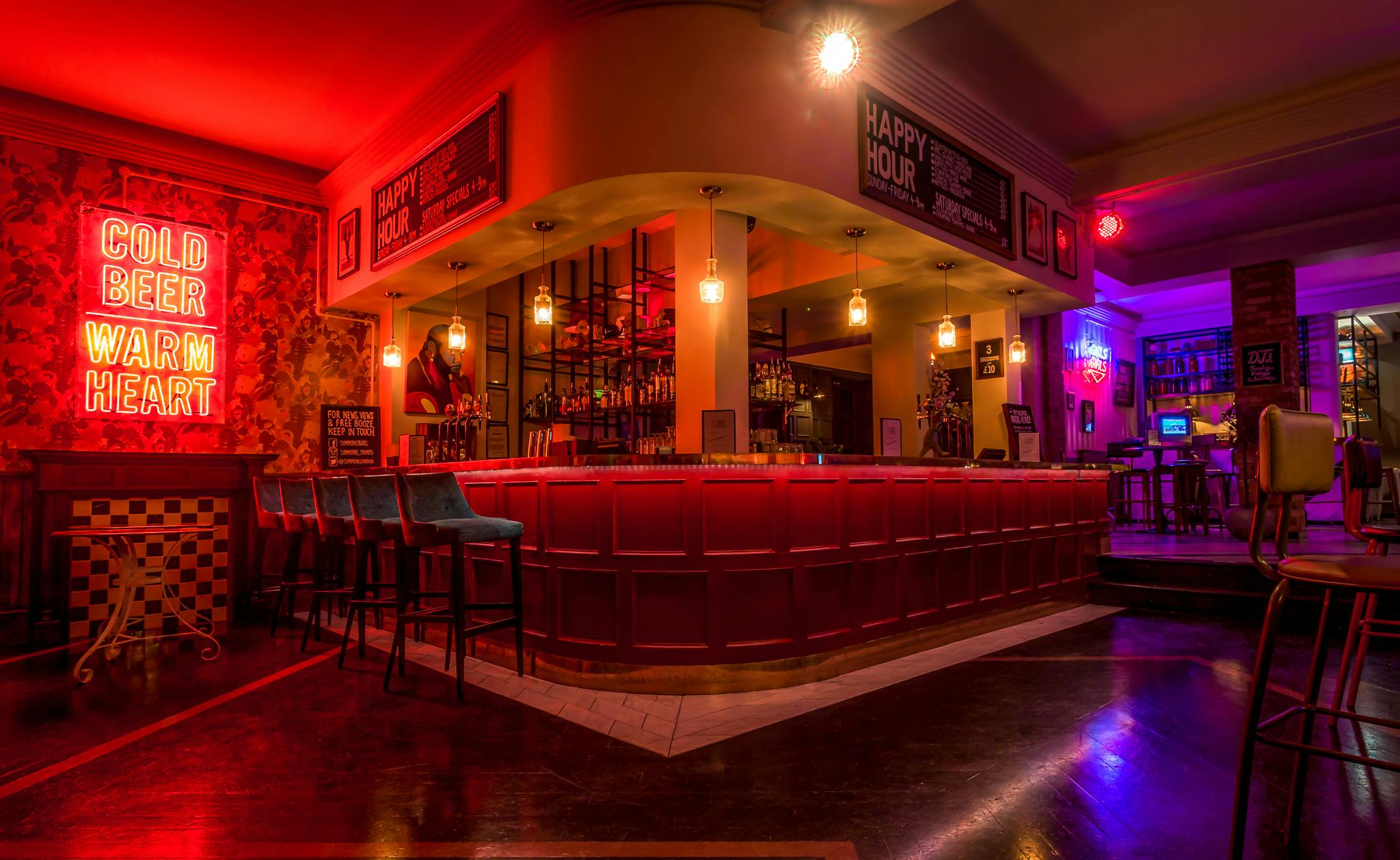 Vibrant bar venue hire in Fulham, ideal for networking events and casual gatherings.