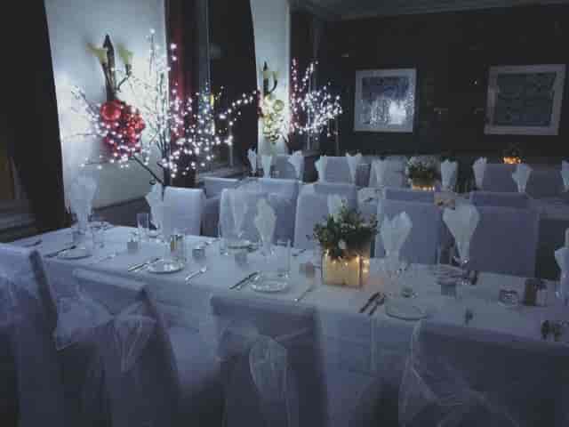 The Windsor Room at The Crown Hotel with formal LED centerpieces for galas and weddings.