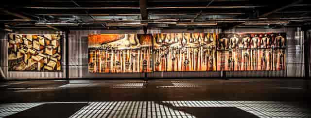 The Mezzy One in The Vaults: spacious venue with striking artwork for creative events.