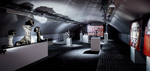 Contemporary art space with sculptural installations for events and exhibitions.