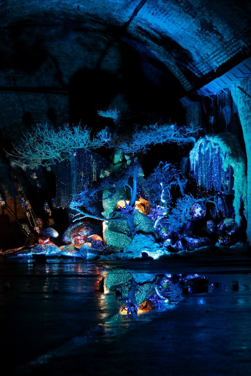 Underwater-themed display in The Vaults, vibrant colors for events and parties.