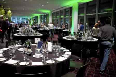 Arc at Wembley Stadium: elegant dinner setup with polished tableware for networking events.