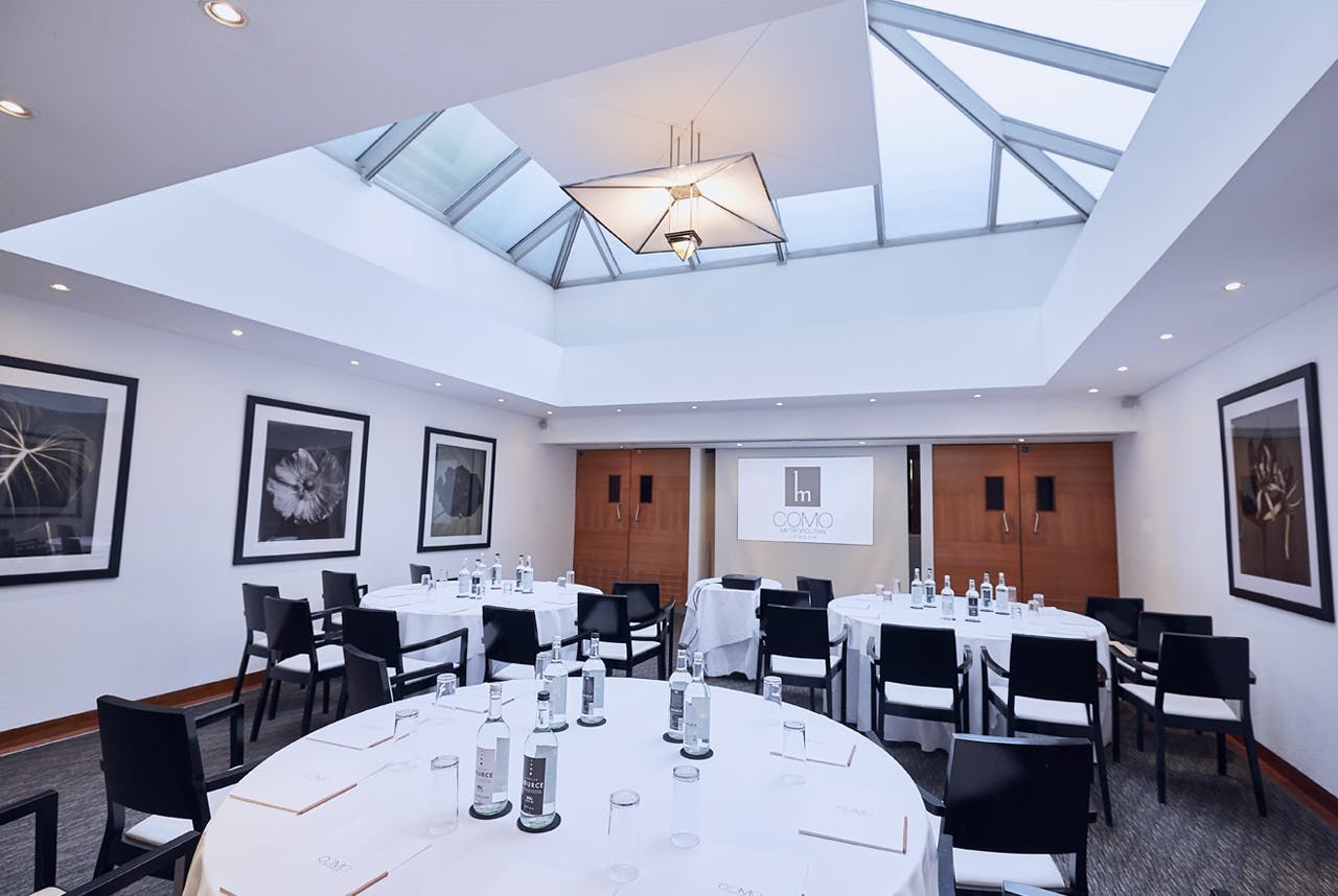 White Room at COMO Metropolitan London, bright meeting space for corporate events.