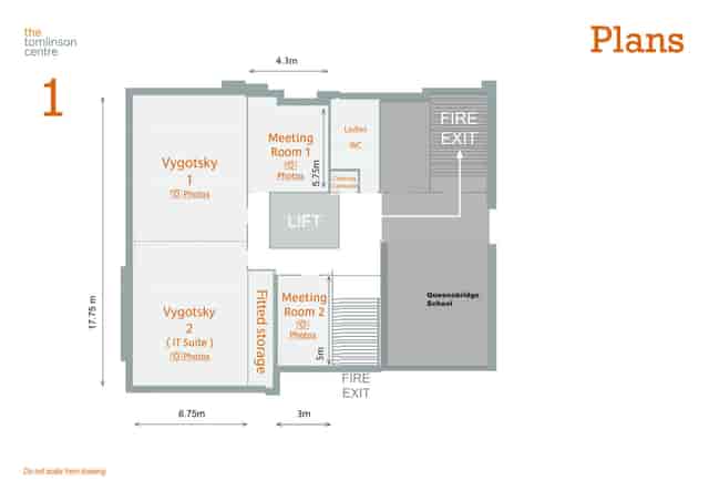 Vygotsky Suite floor plan for accessible meetings and events at The Tomlinson Centre.