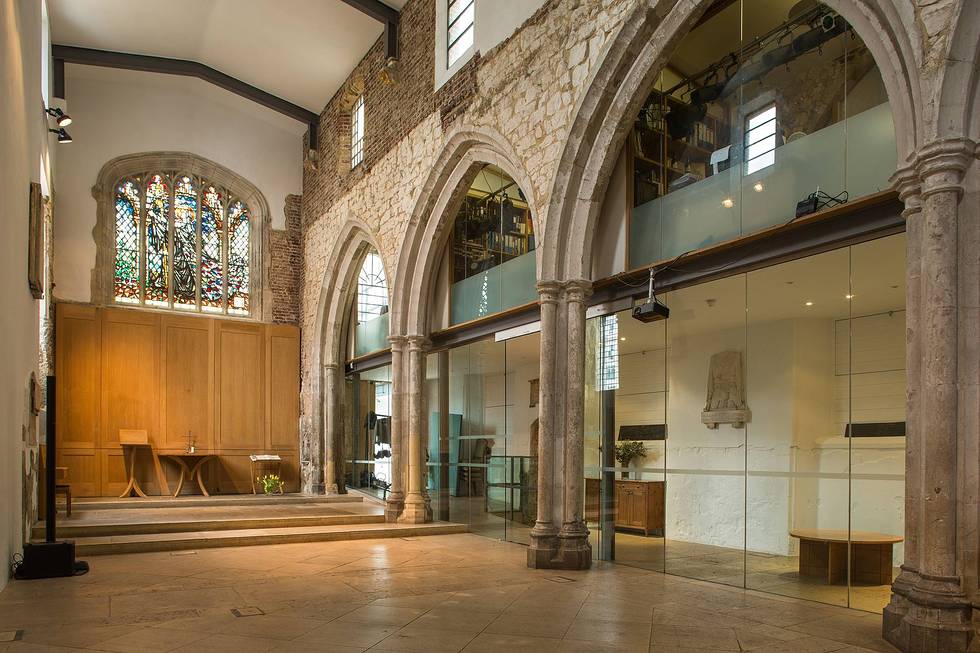 Event space in Seventy Eight Bishopsgate with stunning stained glass window and modern design. - Banner
