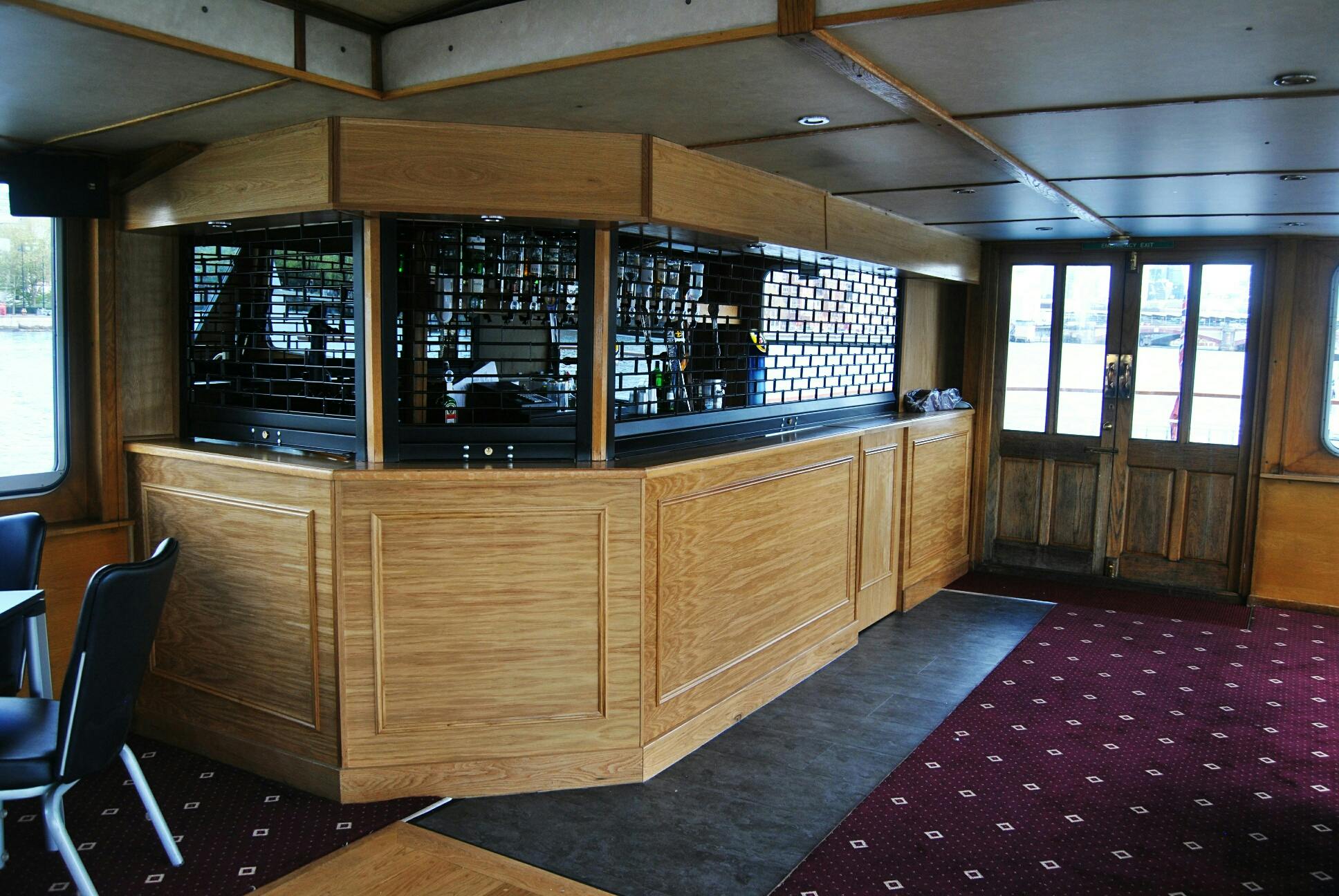 Exclusive hire bar area on The Salient River Boat for networking events and cocktail receptions.