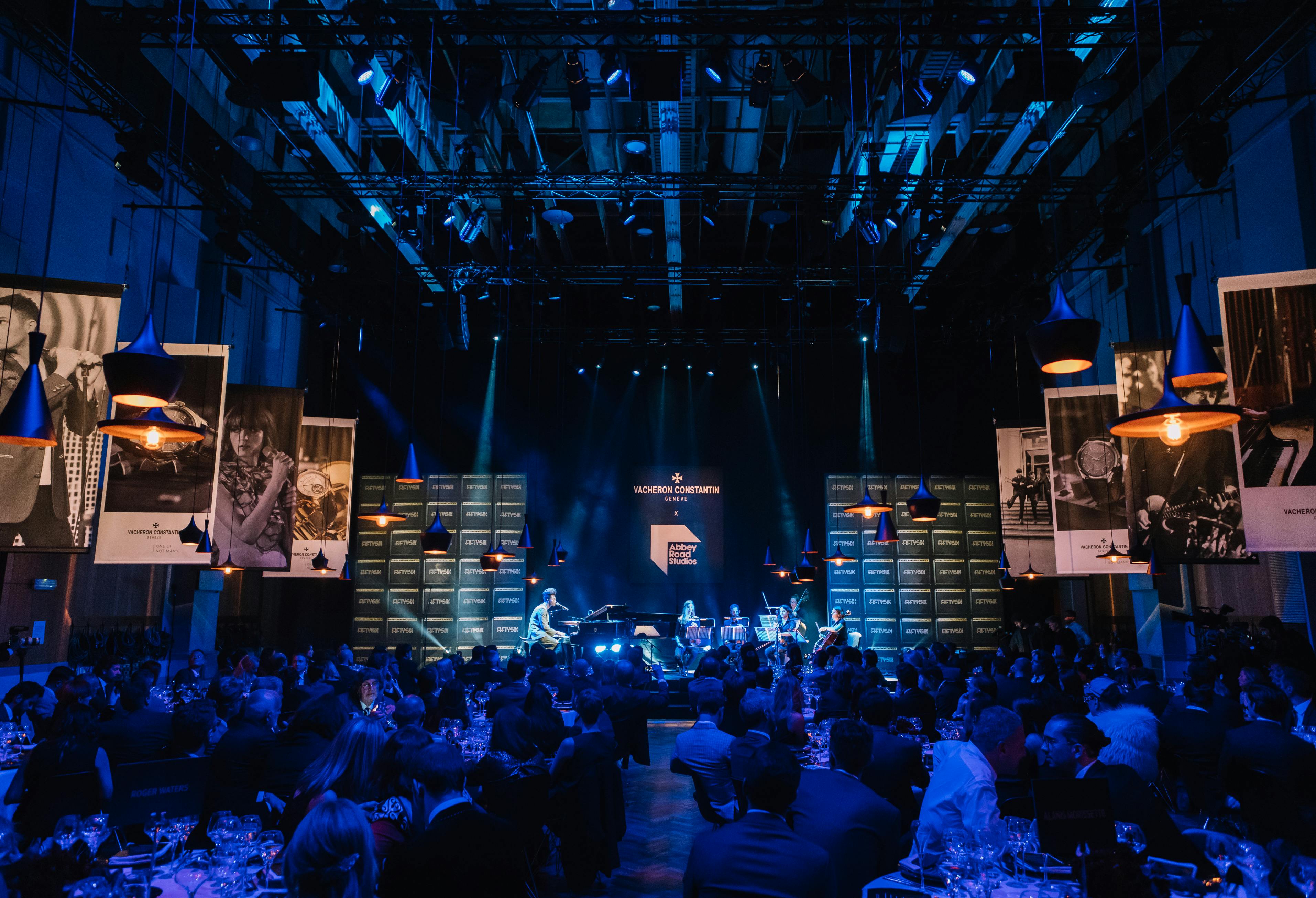 Abbey Road Studios' Studio One: elegant event with musicians and dramatic lighting.