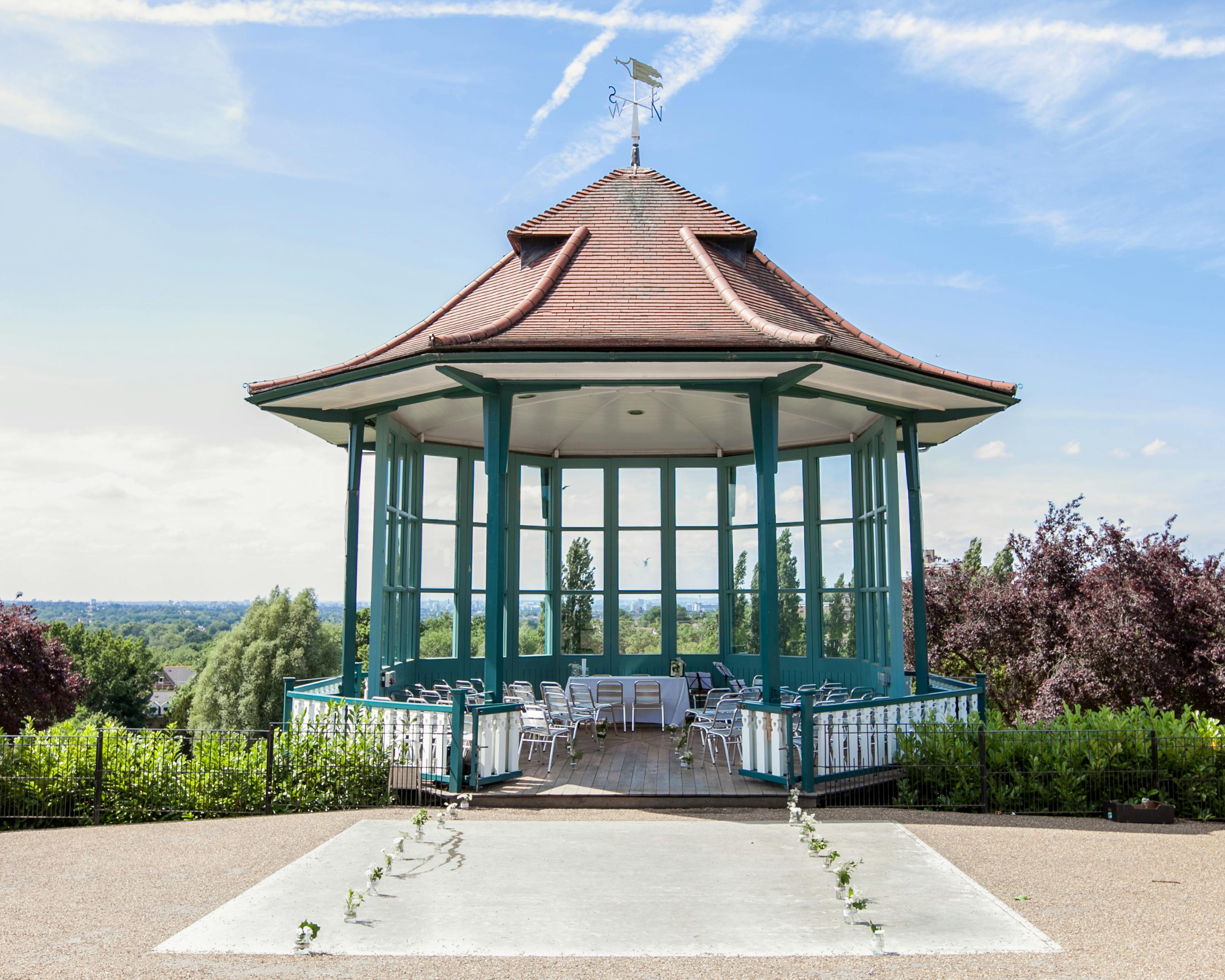 Bandstand at Horniman Museum, a charming gazebo for weddings and events in lush gardens.