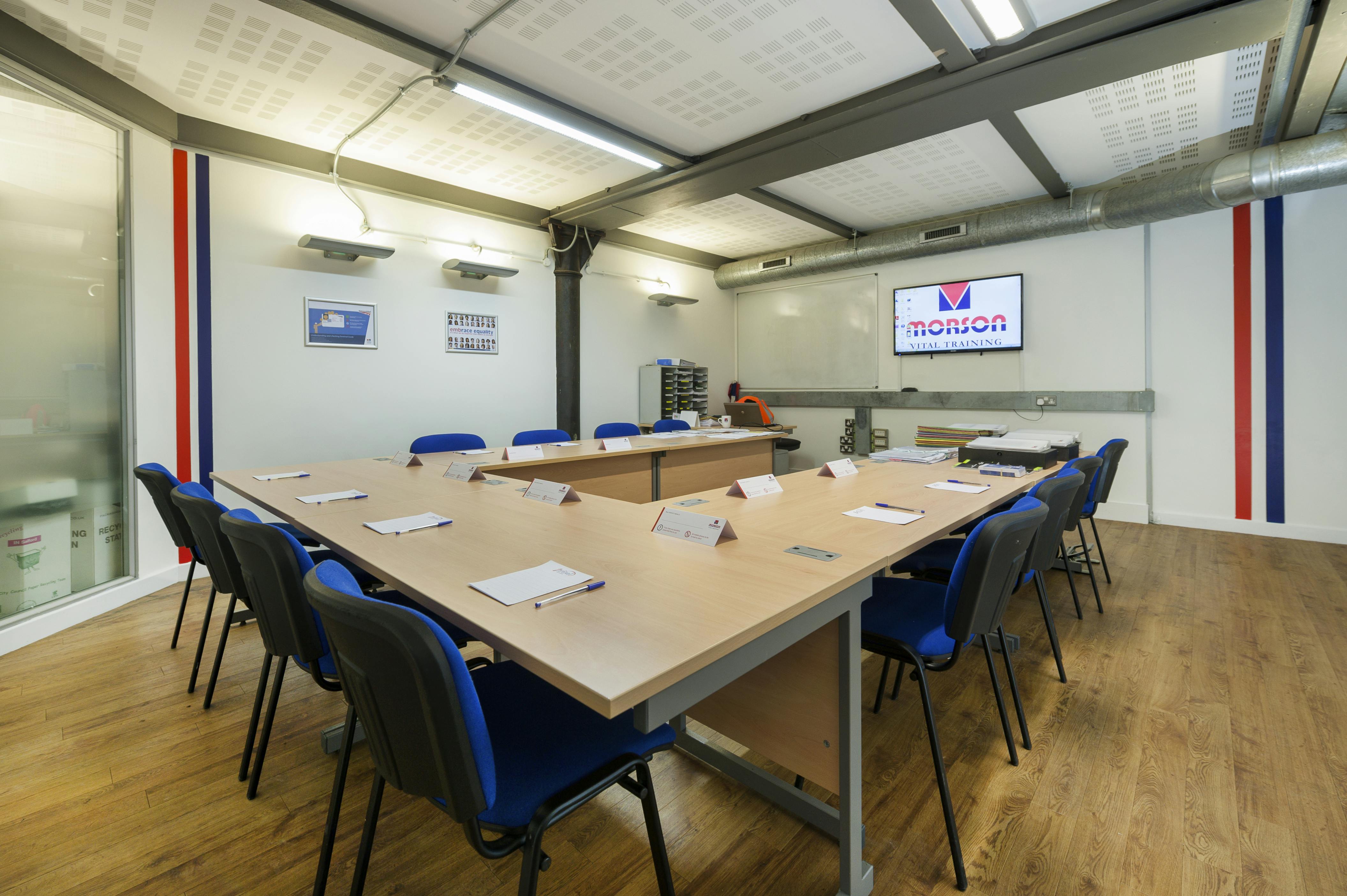 Training Room 1 at Morson Vital Training, modern decor for workshops and meetings.