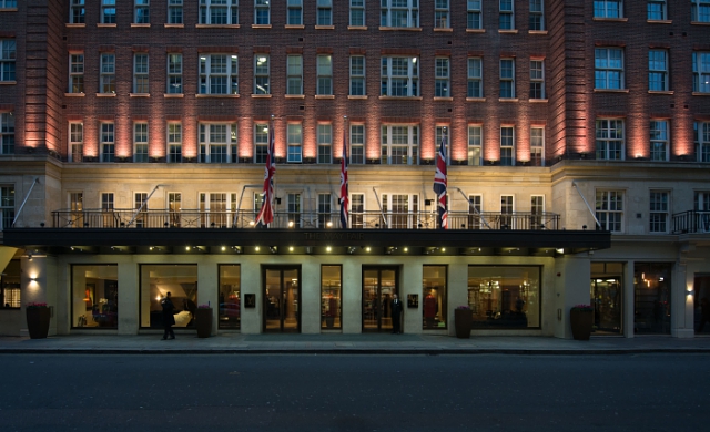May Fair Theatre facade, elegant architecture for upscale meetings and events.