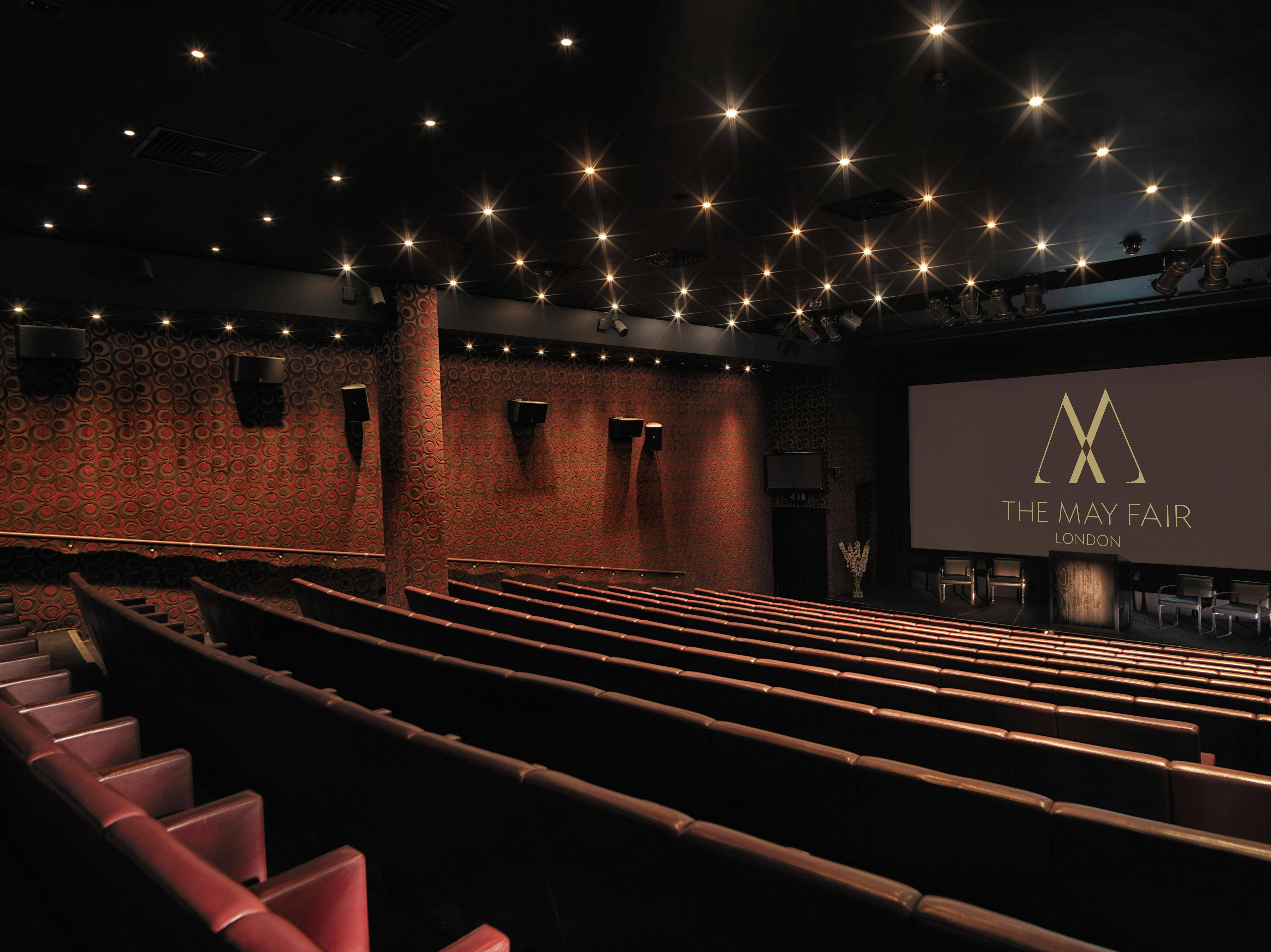 May Fair Theatre auditorium with tiered seating, ideal for corporate events in London.