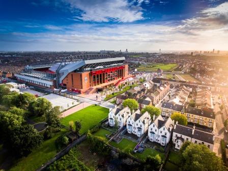 Aerial view of Liverpool FC Executive Lounge, perfect for corporate events and gatherings. - Banner