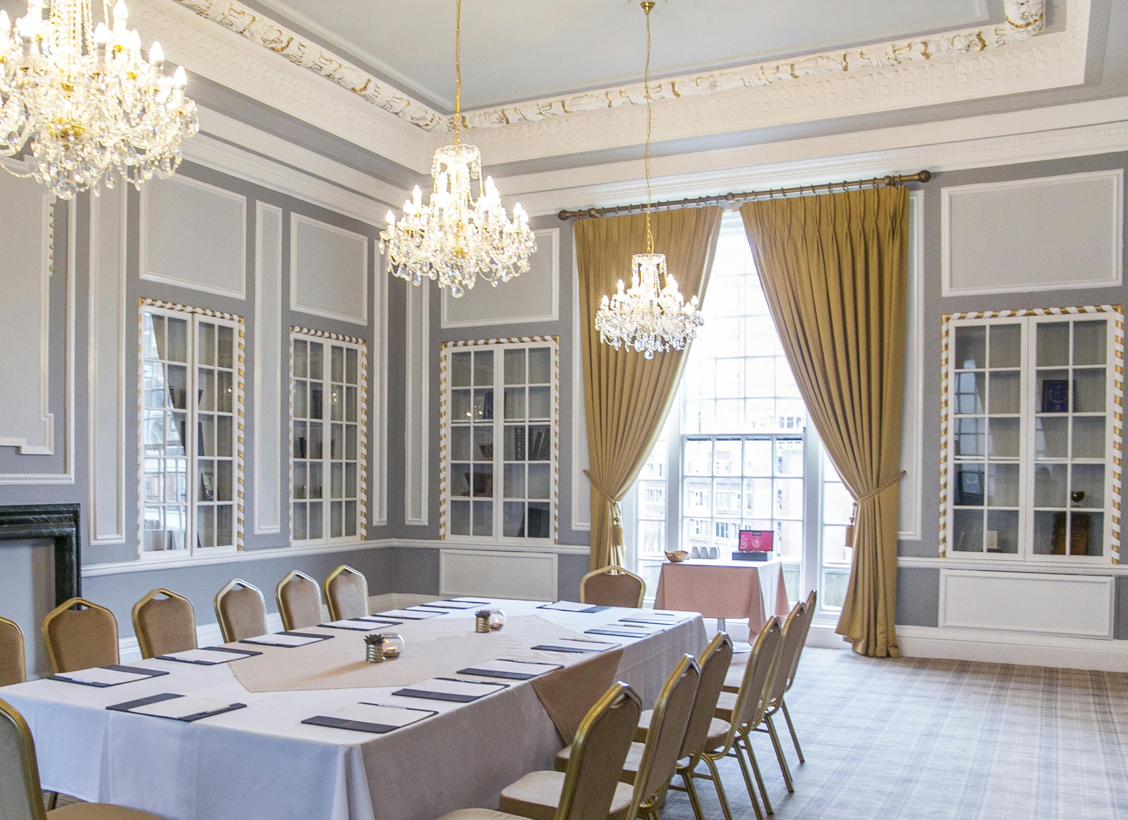 Sophisticated meeting room in Manchester Hall with elegant decor for professional events.